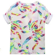 BLUZKA Koszula Zwiewna Print KOLOROWE PIÓRA 46 3XL