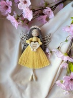 Anioł Stróż żółty Makrama Aniołek na szczęście lalka na prezent