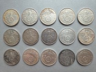 Zestaw monet 5 Marek 1936-1939 - SWASTYKA - Ag - SREBRO