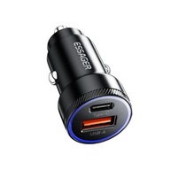 Ładowarka Samochodowa 2 Porty USB-A/C 54W Essager Czarna do Auta USB USB-C