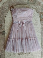 SUKIENKA BEŻ/PUDROWY RÓŻ TIULOWA ROZKLOSZOWANA L