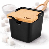 CUKIERNICZKA CERAMICZNA CZARNA BAMBUSOWA POJEMNIK NA CUKIER ŁYŻECZKA 250ML