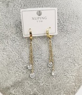 57845 KOLCZYKI złota stal chirurgiczna kryształki na łańcuszkach