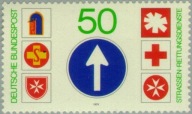 Niemcy 1979 Znaczek 1004 ** znaki drogowe bezpieczeństwo Czerwony Krzyż