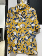 3 Koszula imprezowa Primark żółta białogranatowe artystyczne cytrusy L