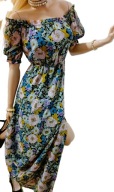 AMISU KOBIECA SUKIENKA midi W KWIATY DŁUGA HISZPANKA BUFKI S