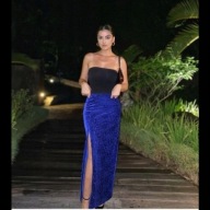 Z ARA AKSAMIT KORONKA HAFT SZAFIR GRANAT SPÓDNICA Z ROZCIĘCIEM XL - XXL