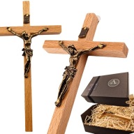 Krzyż Drewniany Jasny Wiszący 15cm Na Ścianę + PUDEŁKO Prezent APOSTOLS