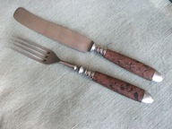 Przedwojenny GERLACH : WIDELEC i NÓŻ bakelit OKUTY bardzo CIEKAWY KOLOR (3)