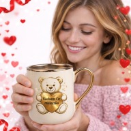 PREZENT NA WALENTYNKI KUBEK Z MISIEM ZŁOTYM SERCE KOCHAM CIĘ MISIACZKU