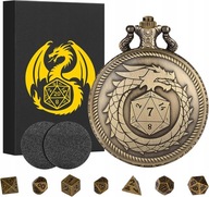 Zegarek kieszonkowy z kostkami DND pudełko z łańcuszkiem metalowe brąz