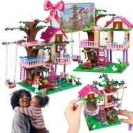 DOMEK DLA LALEK NA DRZEWIE KLOCKI KONSTRUKCYJNE ZESTAW + FIGURKI ZWIERZĄTKA