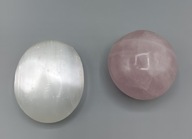 Selenit kamień księżycowy i kwarc różowy - DWA (2) kamienie kolekcjonerskie