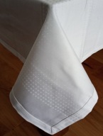 Obrus biały, bawełniany satynowy, żakardowy, 120x160 cm Kropki