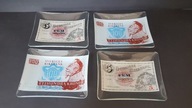 4 x szklana patera banknoty 100 koron 5 koron