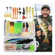 Zestaw 52 sztuk Przynęt Wędkarskich Spinningowych Gumy Woblery Akcesoria