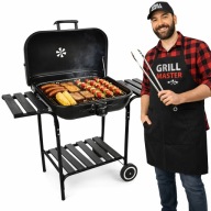 GRILL WĘGLOWY OGRODOWY Z REGULOWANYM RUSZTEM 2 BLATY PÓŁKI POKRYWA ZAMYKANY