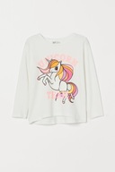 H&M Bawełniany top z nadrukiem jednorożca unicorn 134/140 biały
