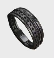 Bransoletka męska skórzana czarna pleciona z warkoczami