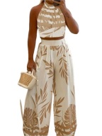 Komplet Damski Capri Print – Old Money Top i Spodnie - Morela