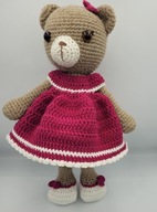 Uroczy Miś w bordowej sukience maskotka przytulanka HandMAde