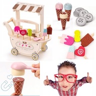 DREWNIANA EDUKACYJNA LODZIARNIA ZESTAW DO LODÓW SKLEP LODY DLA DZIECI