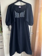 36 S SILKE czarna sukienka oversize haft styl etno boho