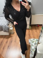 Czarny damski elegancki kombinezon cekiny S