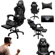 FOTEL GAMINGOWY CZARNY DLA DZIECKA DLA GRACZA MASAZ OBROTOWY REGULOWANY