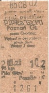 BILET KOLEJOWY -PIŁA GŁÓWNA -POZNAŃ GŁÓWNY -OSOBOWY -1985 ROK