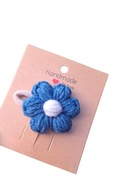 Gumka do włosów szydełkowy kwiatek puff 3.5 cm jeans