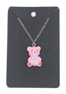 Naszyjnik Różowy miś z kokardką LOVE żywica stal szlachetna 316L 45cm 2mm