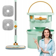 MOP PŁASKI OBROTOWY Z WIADREM DWUKOMOROWY FLOORMY-SEPARACJA WODY MIKROFIBRA