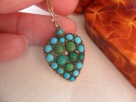 Wisior - w Formie Serca - z Turkusami i Diamentami XIX w.