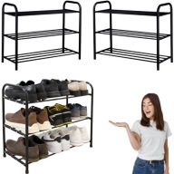 METALOWA PÓŁKA STOJAK REGAŁ SZAFKA NA BUTY 3 POZIOMY CZARNY 65X55X26 CM