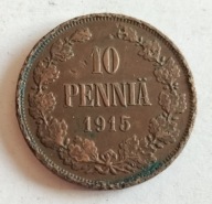 moneta Finlandia pod okupacją 10 pennia 1915 car Mikołaj II (2)