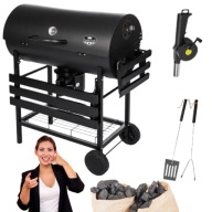 DUŻY GRILL WĘGLOWY BECZKA Z POKRYWĄ TERMOMETR POPIELNIK AKCESORIA