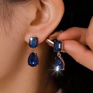 KOLCZYKI DŁUGIE WISZĄCE DIAMENTY vintage rmodne oplotki diamentem niebieski