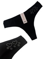 Stringi damskie czarne bawełniane z cyrkoniami serca MEDOOSI rozmiar M