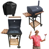 GRILL WĘGLOWY BECZKOWY DUŻY OGRODOWY RUSZT ŻELIWNY TERMOMETR + POKROWIEC