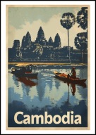 A2 KOLOROWY PLAKAT KAMBODŻA CAMBODIA, AZJA ZATOKA TAJLANDZKA VINTAGE RETRO