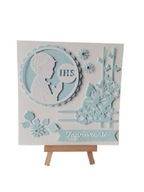 ZAPROSZENIA KOMUNIA CHŁOPIEC Z HOSTIĄ K4 BŁĘKIT BIEL