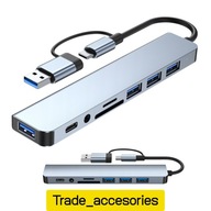 HUB 8w1 USB ADAPTER USB-C / USB-A / AUX 3.5 mm / TF / SD / 8 PORTÓW