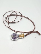 Naszyjnik wisiorek z minerałami ametyst fluoryt buteleczka rzemyk