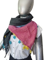 Wielobarwna chusta, szalik z metaliczną nitką, bawełna, kolorowe frędzle