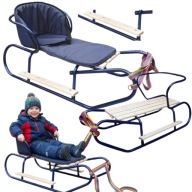 SANKI DLA DZIECI METALOWE DUŻE Z OPARCIEM MOCNE Z PASAMI Z MATERACEM