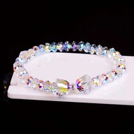 BRANSOLETKA SZKLANE KORALIKI RÓŻOWA Z MOTYLEM KRYSZTAŁAMI VINTAGE