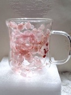 KUBEK SZKŁO TERMICZNY 3D SUSZONE KWIATY PODWÓJNE DNO SZKLANKA KWIATKI RÓŻ