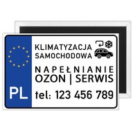 WIZYTÓWKA MAGNES TABLICA REJESTRACYJNA "KLIMATYZACJA" KONTAKT REKLAMA tekst