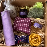 KOSZ PREZENTOWY miód jagodowy woreczek sensoryczny syrop lawendowy świeca